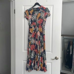 Button down floral midi dress with pockets